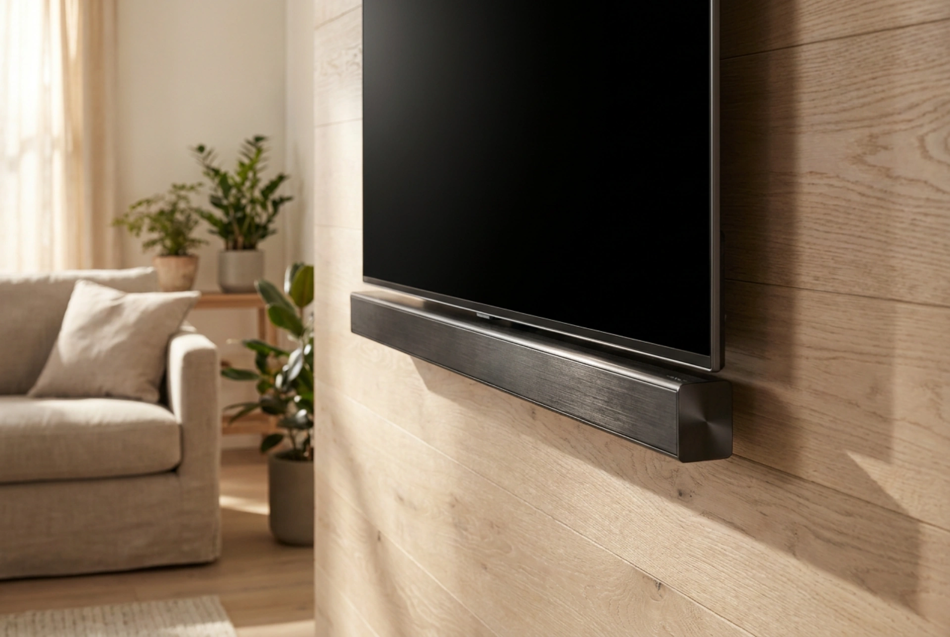 Sisäänrakennetulla soundbarilla varustetun television ääniasetusten optimointi