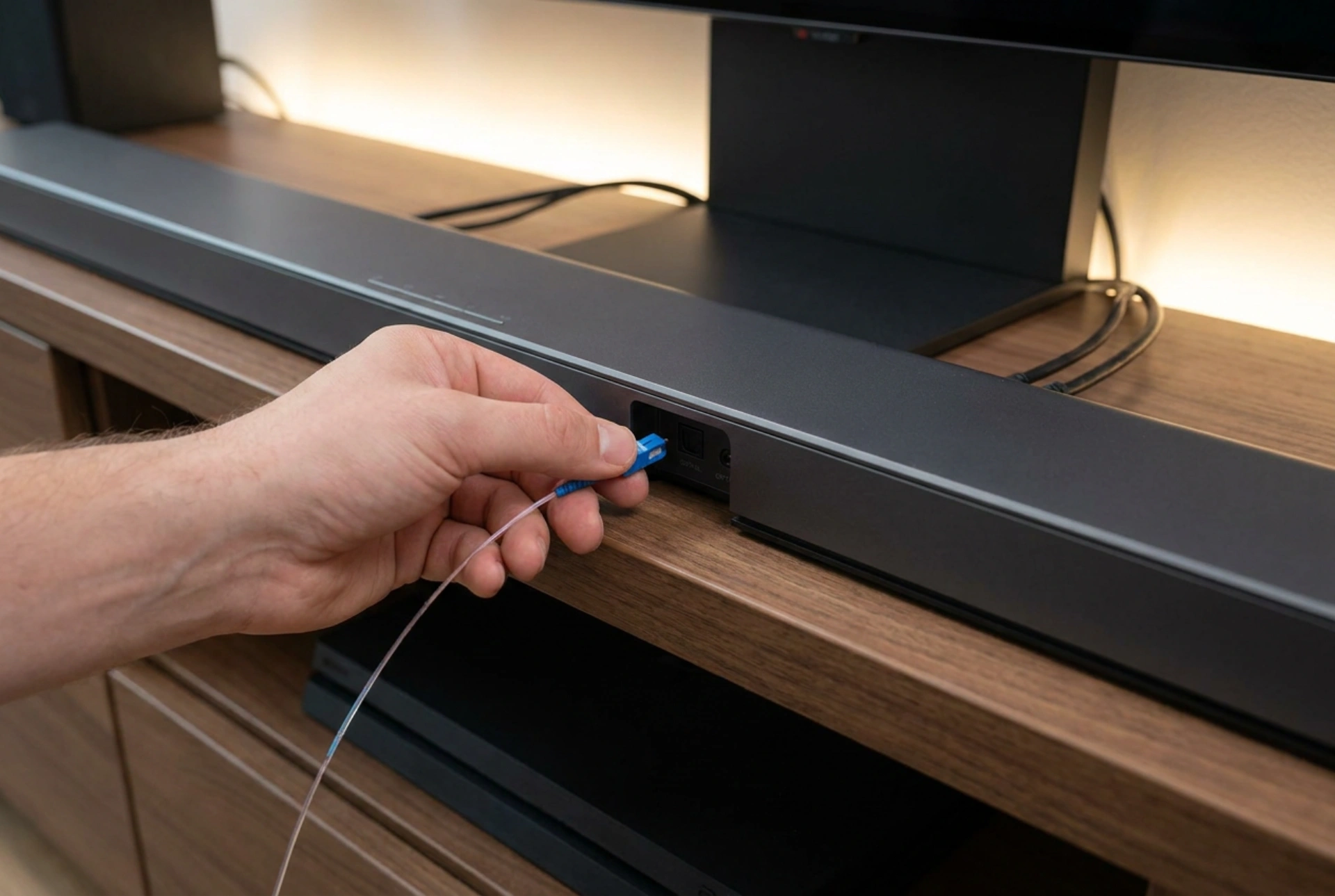 Optisen kaapelin kytkeminen soundbariin ja televisioon