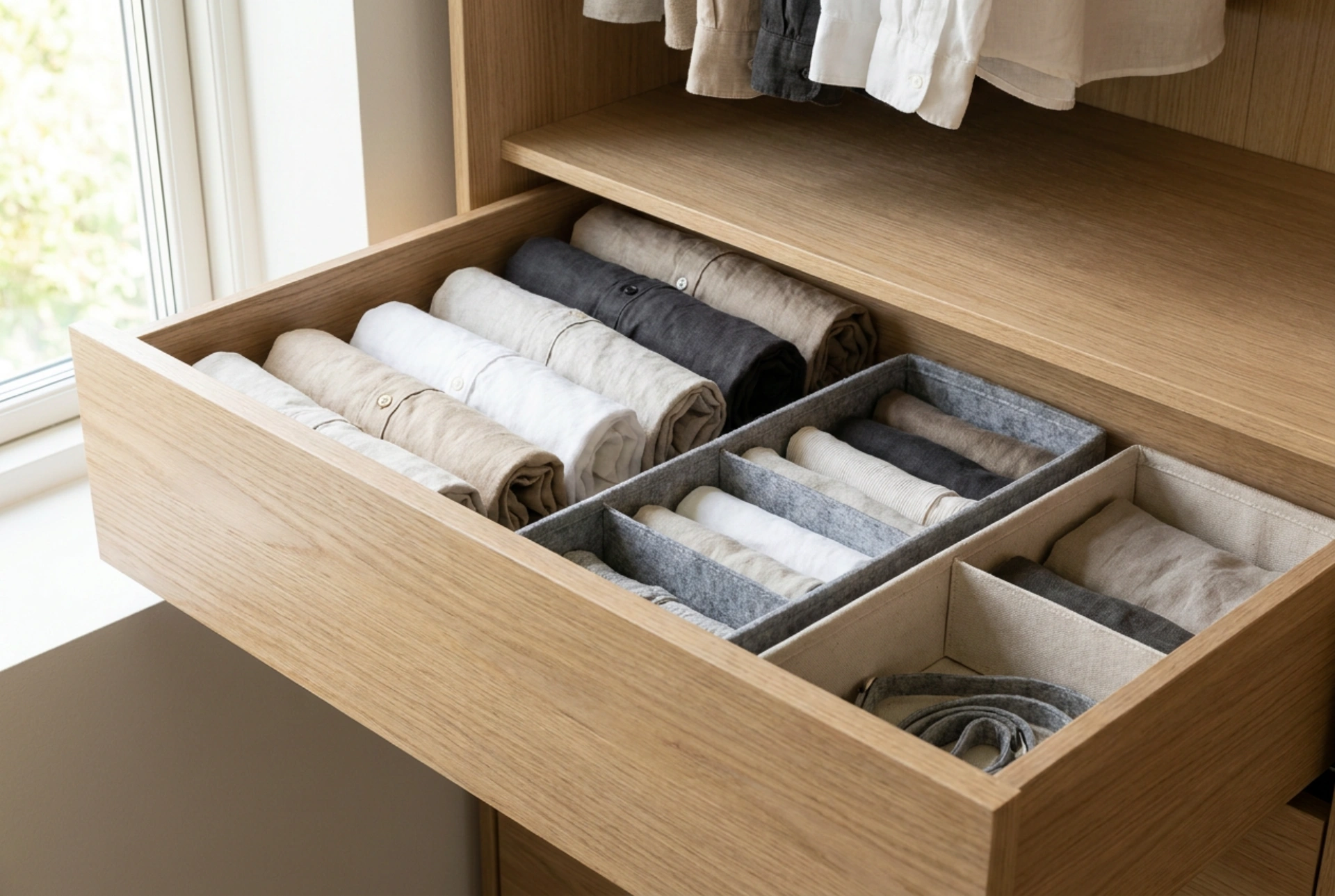 Kuinka vaatekaapin sisälaatikosto järjestää pientavarat ja alusvaatteet