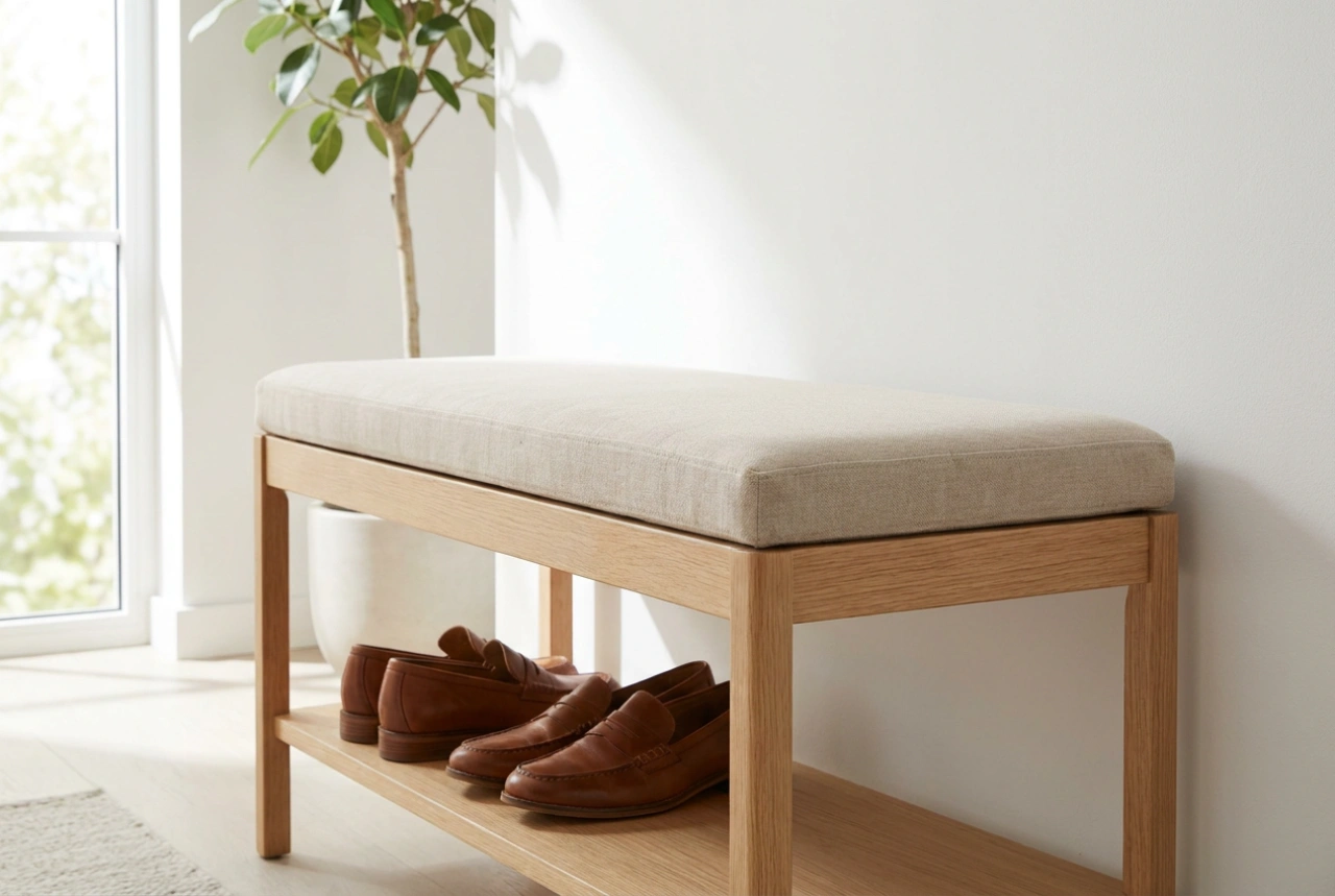 Kenkäteline istuimella: Ergonominen ratkaisu ja jalkineiden oikeaoppinen pukeminen